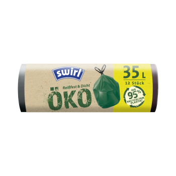 Swirl Öko-Müllbeutel Reißfest & Dicht 35 Liter, mit Zugband, dunkelgrün/blickdicht, aus 95 % Recyclingmaterial